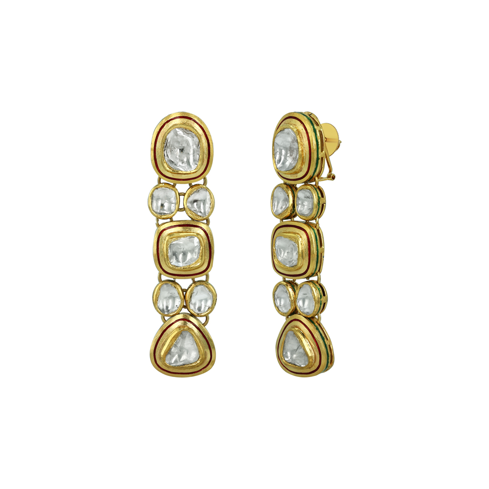 Polki Earrings with Oval, Round, and Teardrop Motif